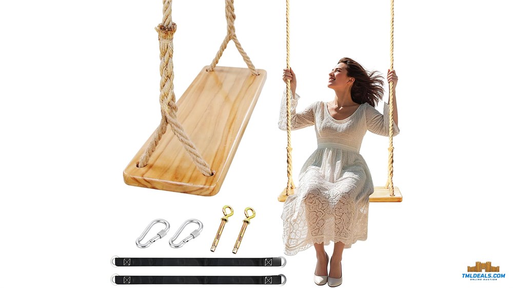 Tmldeals.com - Hanging Wooden Tree Swing with Adjustable Hemp Rope ...