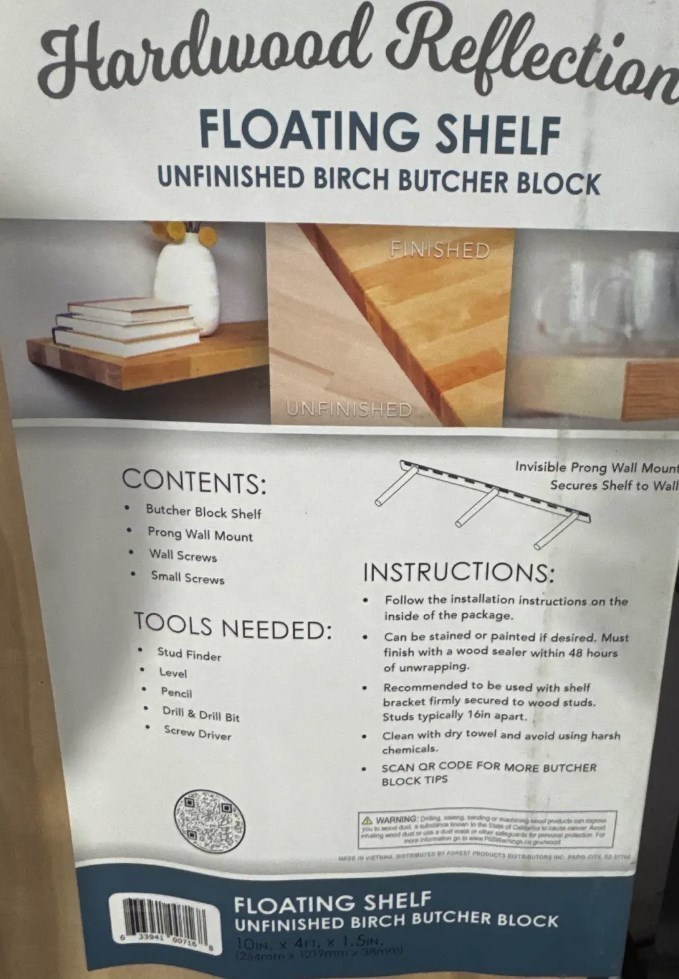Tmldeals.com - Unfinished Birch Butcher Block Floating Shelf - 10 in. × ...